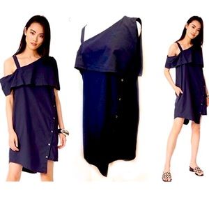Anthropologie Blue CHIC Button Pocket Mini Dress